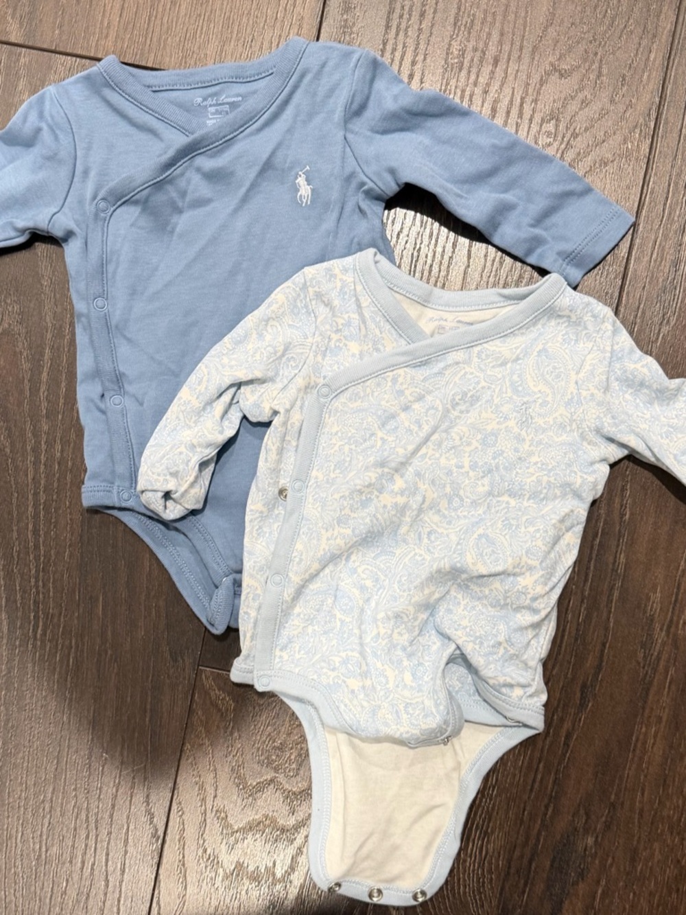 Ralph Lauren Light Blue & Pale Blue Paisley Wrap-Front Baby Bodysuit Set